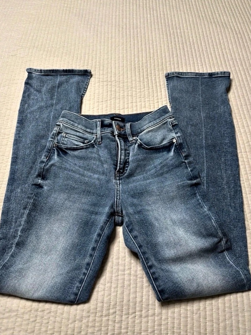 Express Skyscraper Mid Rise Skinny Jeans in Blue
